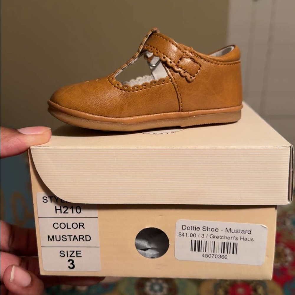 L'Amour Girls' T-Strap Shoe — Mustard Brown